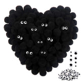 TOAOB Pack of 200 Black Pompoms with 100 Pieces Googly Eyes 2.5 cm Fuzzy Pom Poms Balls Arts and Crafts Accessories for DIY Craf