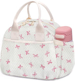 Carry bloom Lunch Box for Women, Insulated Lunch Bag Cute Corduroy Lunchbag Reusable Lunchbox for Work (cute point bow)