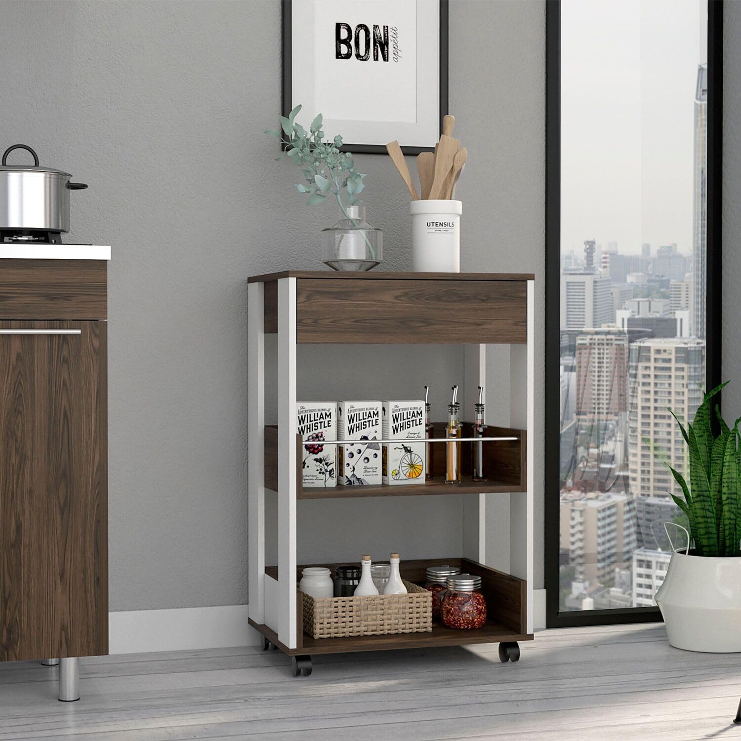 Verona Kitchen Cart -Kitchen -White / Dark Walnut