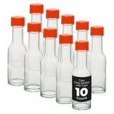 Restaurantware-Vetri 3 Ounce Woozy Bottles, 10 Empty Sauce Bottles With Red Caps - Dishwashable, Durable, Clear Glass Hot Sauce 