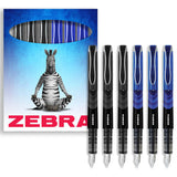 Zebra Fuente Pen - Disposable Fountain Pens - Pack of 6 - Black & Blue Ink - In Zebra Cardboard Gift Box