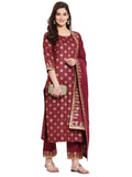 Anni Designer Women'S Straight Cotton Kurta With Palazzo & Dupatta (Kpzd-Cot-10001-New-Wine_Xl_Wine_X-Large),Wine,XL
