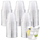 WELLIFE 120 PCS Silver Plastic Cups,9 oz Clear Cups Tumblers, Elegant Silver Rimmed Plastic Cups, Disposable Cups with Silver Ri