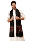 Tweedle MenS Ethnic Black Shawl/Stole For Winters, Wool Blend Scarf For Gents, Self Check Design With Floral Palla (40 X 80 Inch