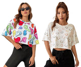 Toplot Women'S Casual Printed Crop Top With Half Sleeve Pack Of 2 (Combo-5098-Mlt-Sml-S),Multi-Smile,,B0CFTT68MC