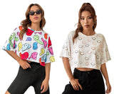 Toplot Women'S Casual Printed Crop Top With Half Sleeve Pack Of 2 (Combo-5098-Mlt-Sml-L),Multi-Smile,,B0CFTW8J4F