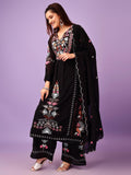 Wedani Faux Georgette Embroidered Kurta Set With Duptta For Women (In Alpha Xl Regular Black),BLACK,XL,,,