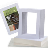 Acid Free 25 Pack 5x7 Pre-Cut Mat Board Show Kit for 4x6 Photos, Prints or Artworks, 25 Core Bevel Cut Matts and 25 Backing Boar