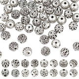 PH PandaHall 64pcs 10mm Jewelry Round Bead 8 Styles Tibetan Style Alloy Beads Metal Craft Loose Bead Antique Silver Ball Spacer 
