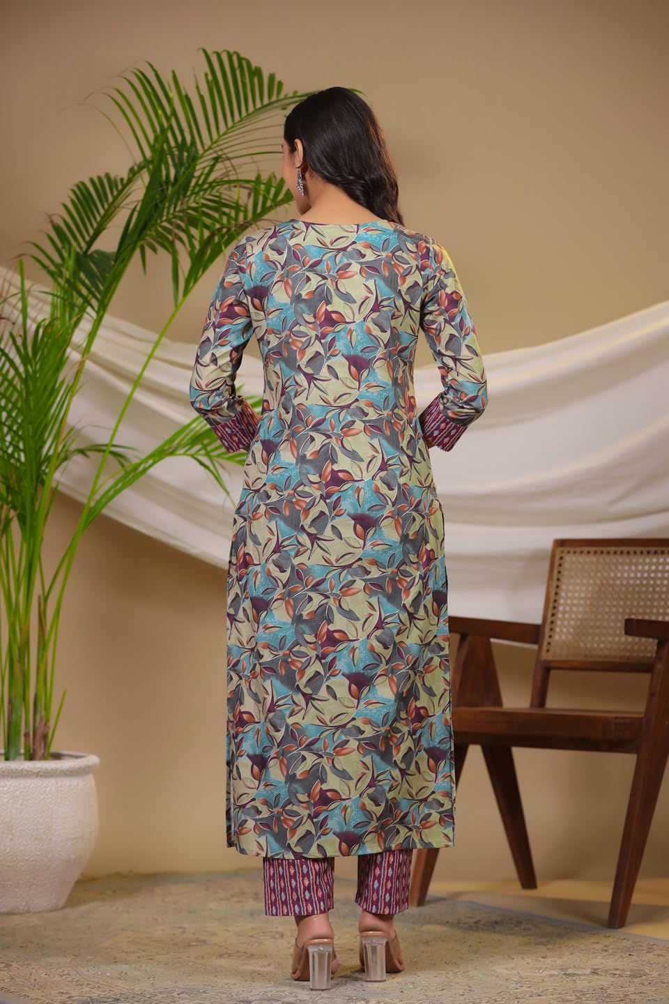 Gosriki Women'S Cotton Blend Straight Printed Kurta With Pant (Bicata Wine-Gs_Xxl_Wine_Xx-Large),Wine,2,B0CNZ72T4M