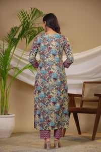 Gosriki Women'S Cotton Blend Straight Printed Kurta With Pant (Bicata Wine-Gs_Xxl_Wine_Xx-Large),Wine,2,B0CNZ72T4M
