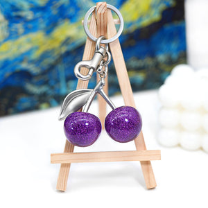Nylry Cherry Bag Charm Keychain - Cute Purse Accessories for Handbags - Aesthetic Y2K Kawaii Gifts for Women - Purple