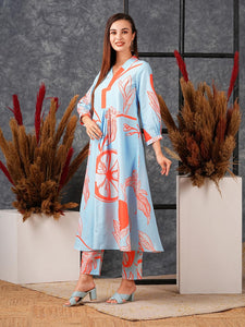 Gosriki Women'S Cotton Blend Anarkali Printed Kurta With Pant (Santra Orange-Nw-Gs_Xxl_Orange_Xx-Large),Orange,2,B0D5VHQP82
