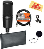 Audio-Technica AT2020 XLR Cardioid Condenser Microphone Bundle with Pop Filter, XLR Cable, and Austin Bazaar Polishing Cloth