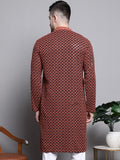 Jompers Mens Sequin Embroidered Pure Cotton Kurtas (Orange, M)