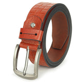 Alawo Genuine Leather Belt For Men, Textured Tan, Metal Buckle, Casual Formal Wear