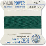 Griffin Bead Cord Nylon Medium Green #4 - Griffin NylonPower with Stainless Steel Needle Attached - for Knotting Pearls, Gemston