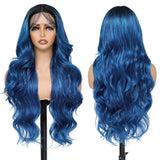 X-TRESS 13x4 HD Lace Front Wig 28 Midnight Blue Balayage Synthetic Hair - Glueless Pre-Plucked Hairline Wear & Go Wig for Women,