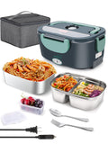 Buddew Electric Lunch Box for Adults, 80W Heated Lunch Box with Dual 1.5L Stainless Steel Portable Food Warmer,12/24/110V Lonche