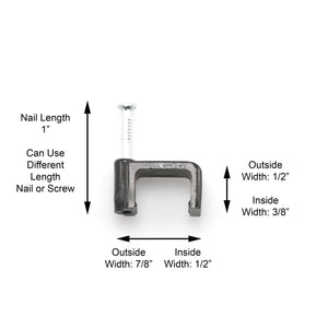THE CIMPLE CO 1/2 Inch 12mm Coax Cable Clips with Nails - Black, 100 pc - Coaxial Nail in Cable Clips for Cords - Outdoor Wire T