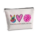 SYIJIMSJKT Cheer Bags for Cheerleaders Peace Love Cheerleading Makeup Bag Cheerleading Gift Stuff Accessories Organizer Travel C