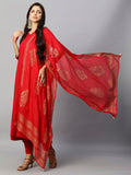 Gosriki Women'S Cotton Blend Solid Anarkali Kurta With Pant & Dupatta (Magic-Red-Nw-Gs_Xl_Red_X-Large),Red,,B0CLH7CM67