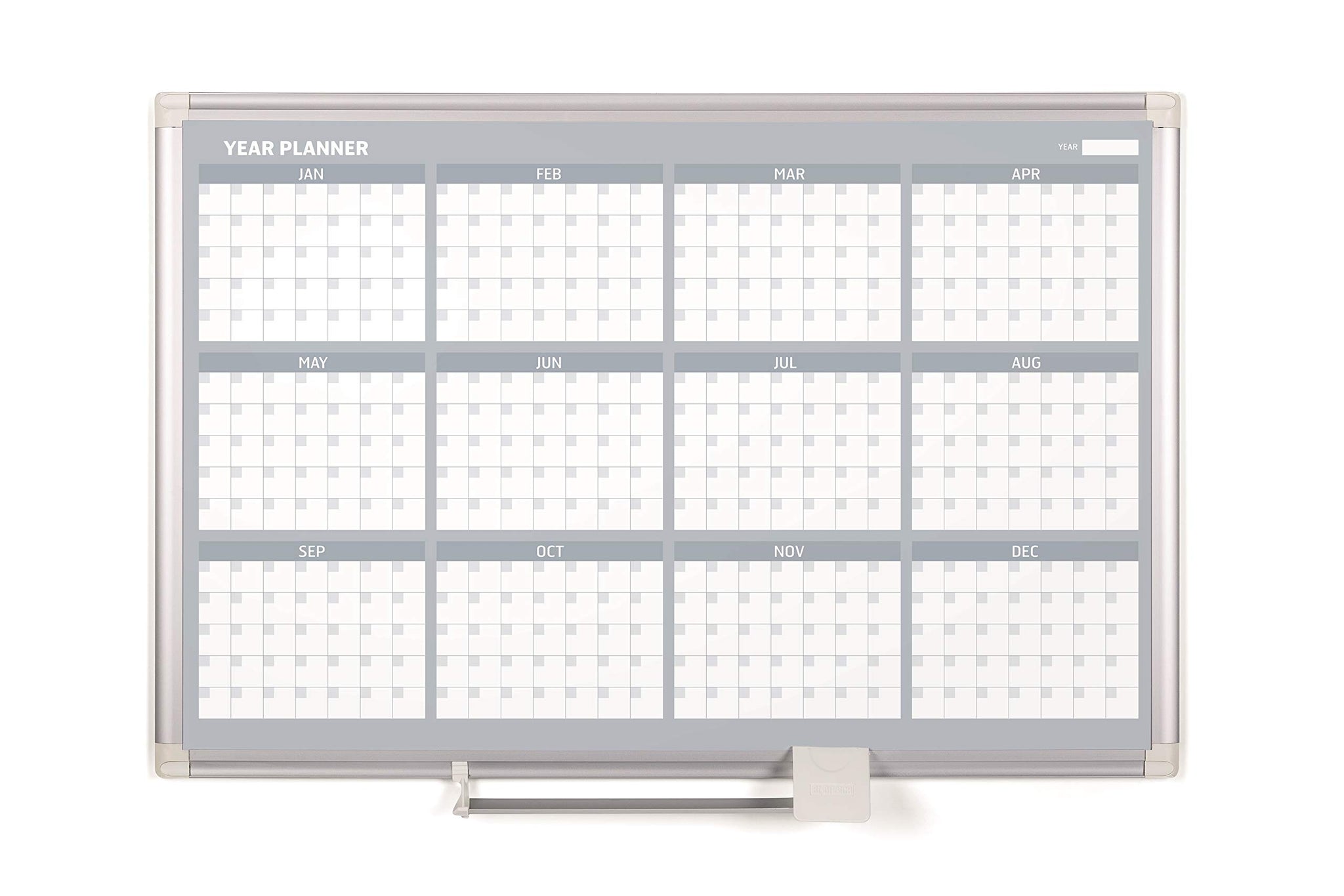 Magnetic Steel Dry-Erase Twelve Month Planner, 24 X 36, Aluminum Frame