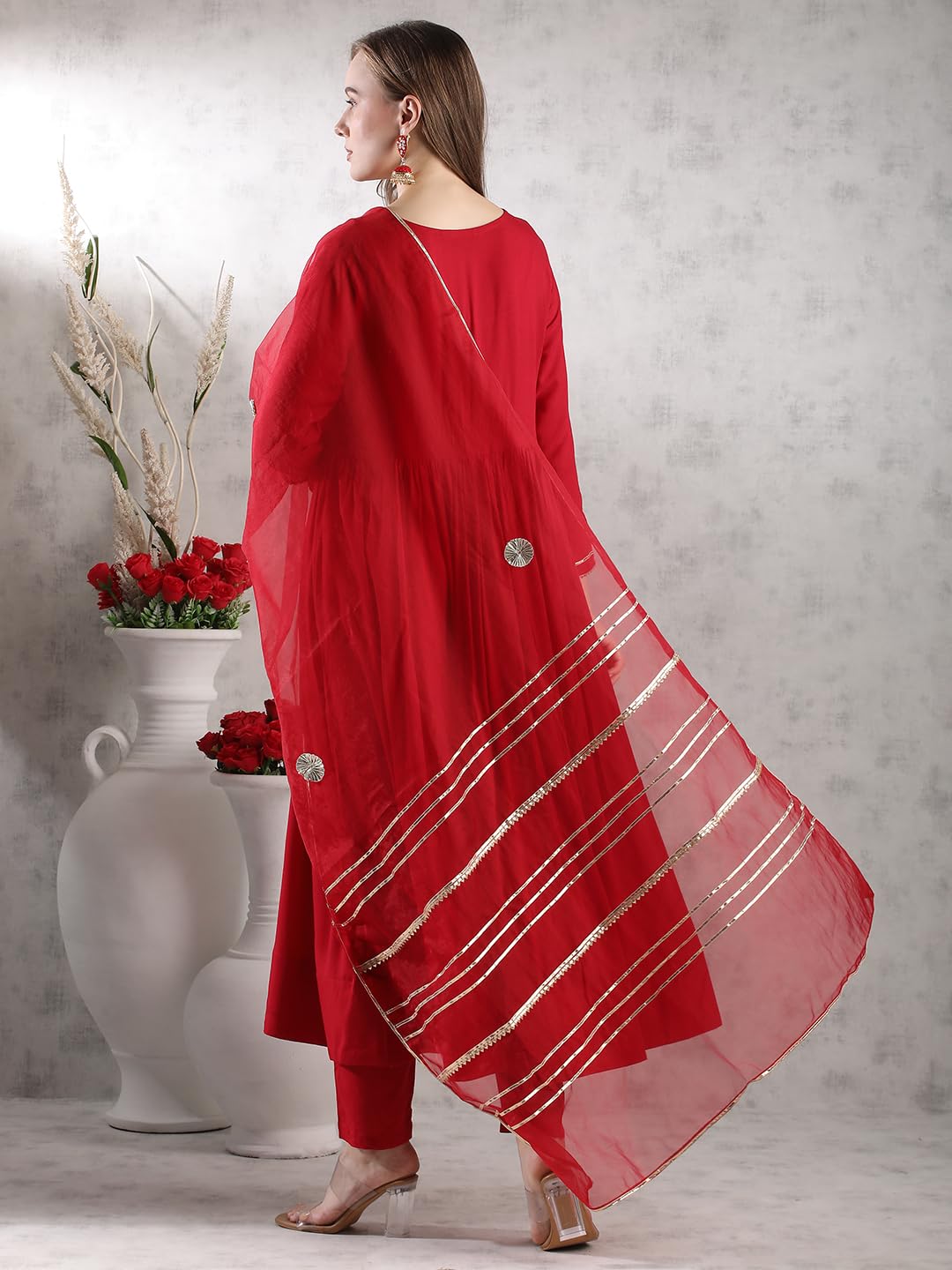 Anni Designer Women'S Rayon Blend Anarkali Solid Kurta With Pant & Dupatta (Jaynti Red-Vks03_S_Red_Small),Red,S,Rayon Blend,Anarkali,