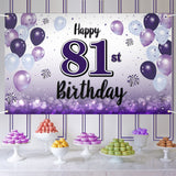 LASKYER Happy 81st Birthday Decorations,81st Purple Balloon Large Birthday Banner Backdrop Sign,81 Years Old Bday Party Supplies