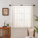 VISIONTEX White Sheer Curtains Beige Embroidered Leaves 2 Panels 54Wx54L