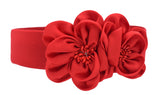 Women Girls Big Fashion Double DCor Flowers Buckle Adjustable Elastic Wide Waist Belt