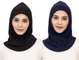 Gajraj Premium Cotton Hijab Scarf Full Coverage Islamic Head Wrap/Safety Mask For Girls Women (Pack Of 2) (BlackNavy)
