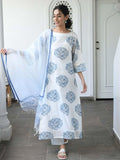 Gosriki Women'S Cotton Blend Straight Printed Kurta With Pant & Dupatta (Samay White-Gs_S_White_Small),White,,B0CQVCJGQ9