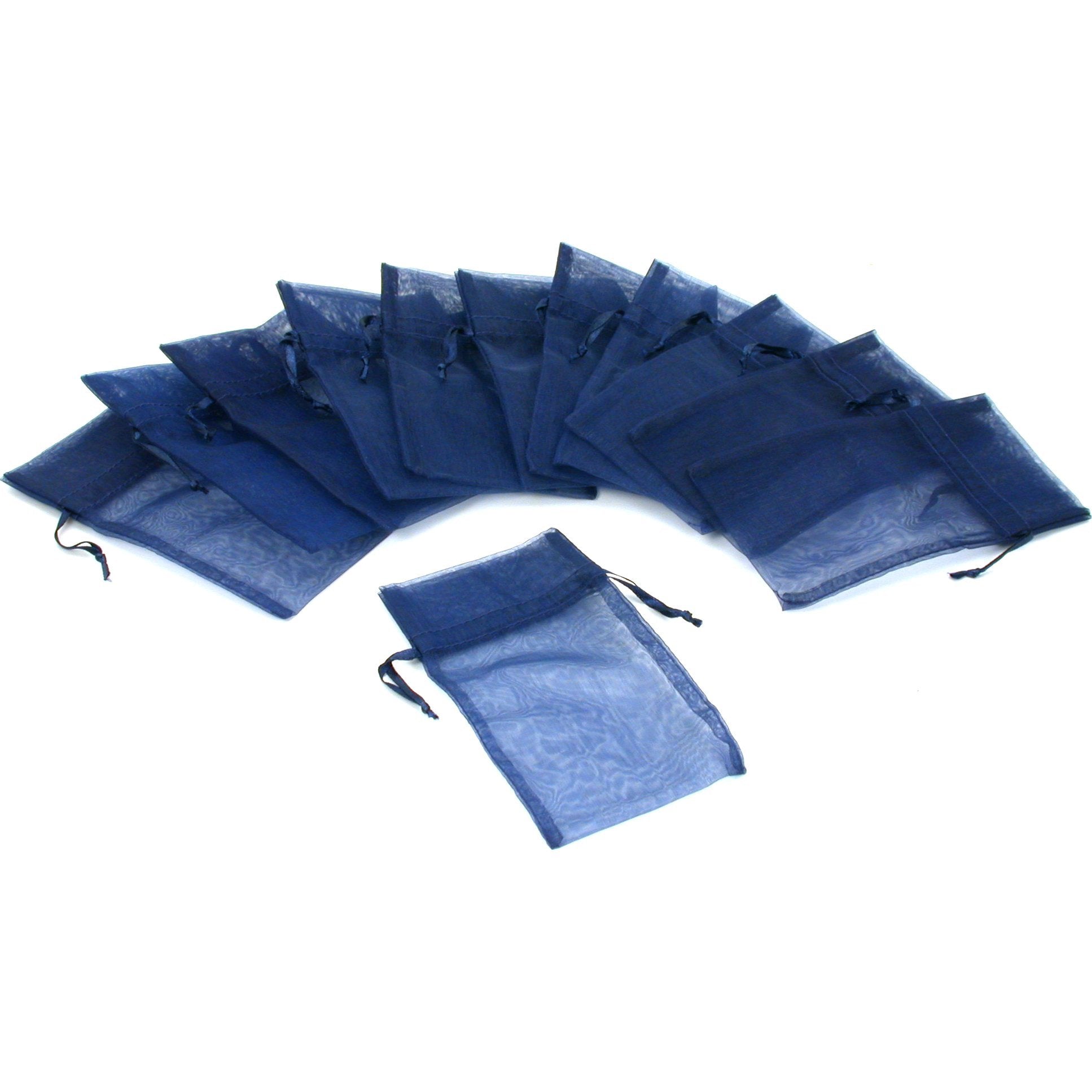 12 Jewelry Navy Blue Organza Drawstring Gift Bags 3x4