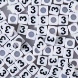 Yiizzxin 200pcs Square White Number 3 Beads for Bracelets,Single Digit 3 Acrylic Cube Bead,6x6mm Number Beads for Jewelry Making