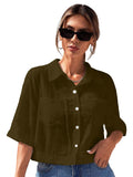 Toplot V-Collar Solid Crop Shirt For Women With Half Sleeves (Crop-Shirt-5183-Brown-S),Bronze,,B0D3LNPC1B