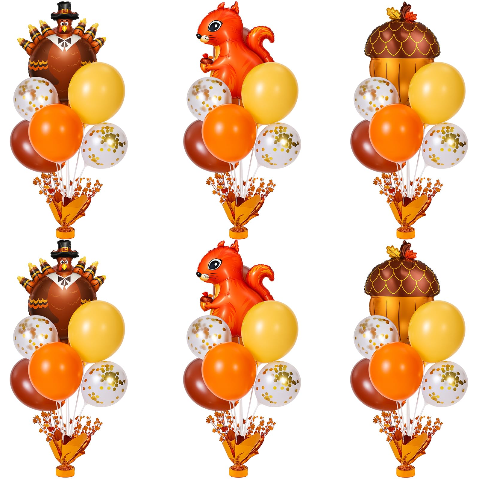 Civaner 6 Sets Thanksgiving Balloon Stand Table Centerpieces Decorations Turkey Balloon Stand Kit Squirrel Pine Cone Decor for H