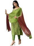Anni Designer Women'S Cotton Blend Straight Printed Kurta With Pant & Dupatta (Kajal Mehandi_Xl_Green_X-Large),Green,XL