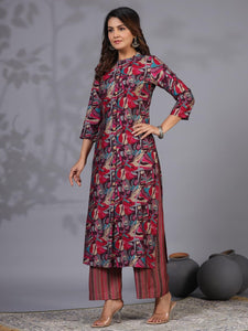 Gosriki Women'S Rayon Blend Straight Printed Kurta With Pant (Bbcom Pink-Gs_Xl_Pink_X-Large),Pink,,B0CYGKGXNX