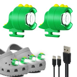 Rechargeable Shoe Charm Lights 2pcs, Cute Dinosaur Headlights for Croc Style Shoes, IPX5 Shoe Flashlights with 3 Lighting Modes,