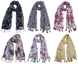 Fusfus WomenS Printed Chiffon Scarves And Stoles, Free Size(Multicolour, Fs1076) Pack Of 6 (Multicolor3)
