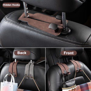 Amelity Car Seat Hooks, Car Seat Back Storage Hook Double Hook, Headrest Hooks for Car, Car Hooks for Purses and Bags (Black-4 P