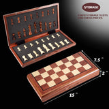 AMEROUS 15'' Magnetic Wooden Chess Set -Folding Board -2 Extra Queens -Chessmen Storage Slots -Gift Package, Travel Chess Board