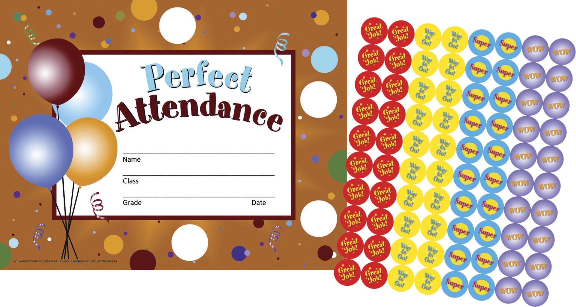Hayes Perfect Attendance Stick-to-It Award Certificate, 11 x 8-1/2 inches