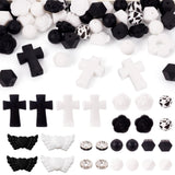 FASHEWELRY 101Pcs Black White Cross Silicone Beads Heart Angel Wings Rubber Focal Beads Rose Flower Spacer Bead for DIY Crafts B