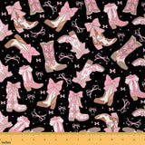 Feelyou Black Pink Western Upholstery Fabric for Chairs Cowgirl Cowboy Boots Fabric by The Yard Cute Bowknot Dreamy Princess Sty