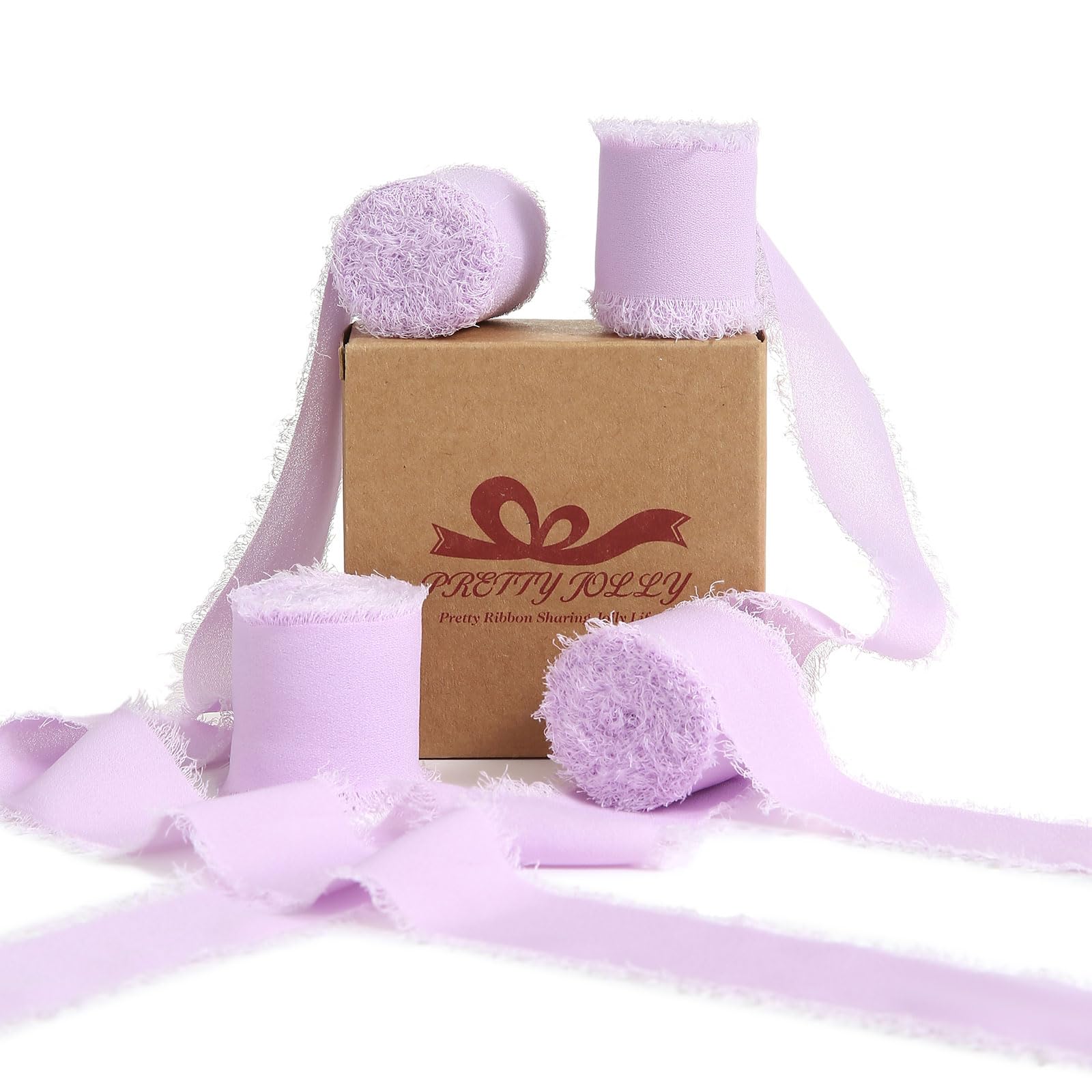 Pretty Jolly Purple Chiffon Ribbon for Gift Wrapping 4 Rolls 1 1/2 Inch x 5Yd Silk Ribbons Handmade Fringe Fabric Ribbon for Flo