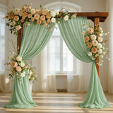 Wedding Arch Draping Fabric, White Sheer Backdrop with Floral Decor, Indoor Ceremony Party Ceiling Decoration (SageGreen-2PCS)