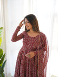 Women Floral Print Anarkali Kurta With Pant And Duptta (Small Maroon),Maroon,S,Georgette,Anarkali,Kurta,Pants,Dupatta