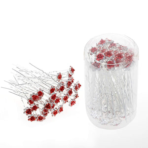 BETITETO 40 Pcs U-Shaped Flower Rhinestone Hair Pins Crystal Hair Accessories for Bridal Wedding Party Girls' Sweet Sixteen (Red